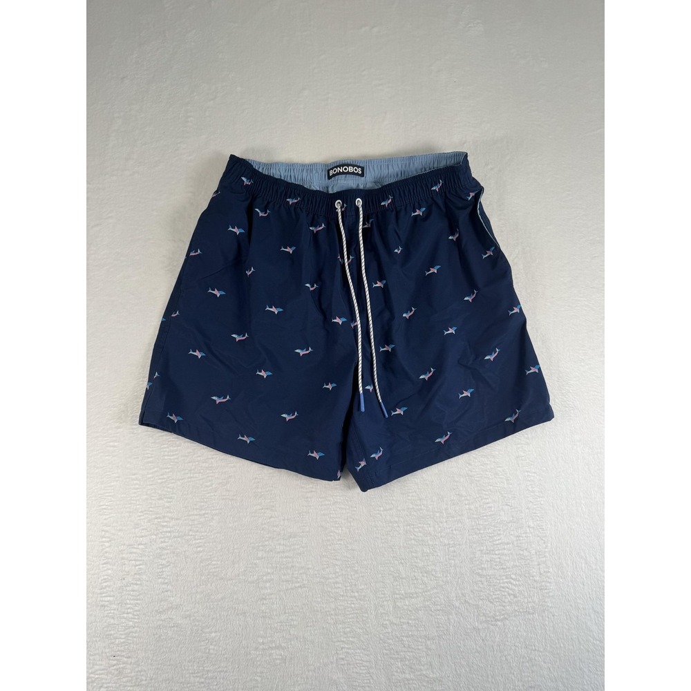 Bonobos Swim Trunks Shorts Mens Large Blue Shark 7 Inseam Lined‎ Drawstring